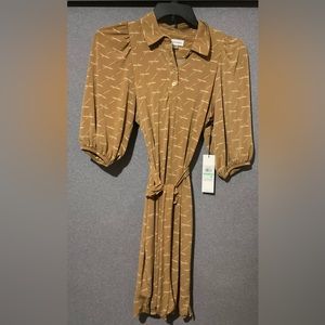 CALVIN KLEIN Monogram CK logo Print Belted Dress 8